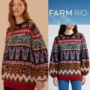 Lovely! FARM Rio Zebra Ainika Knit Sweater size xs oversize fit super cute
